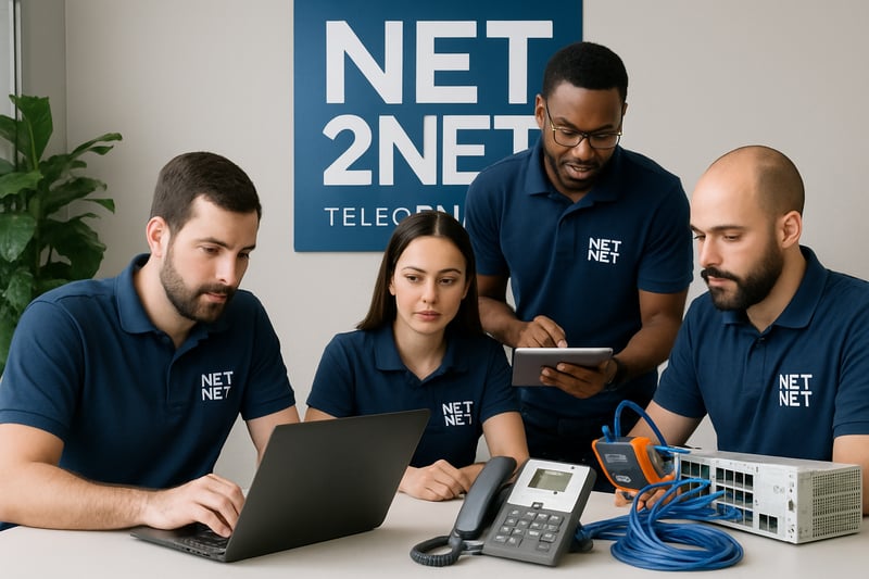 Equipe da NET2NET trabalhando em soluções de telecomunicações.