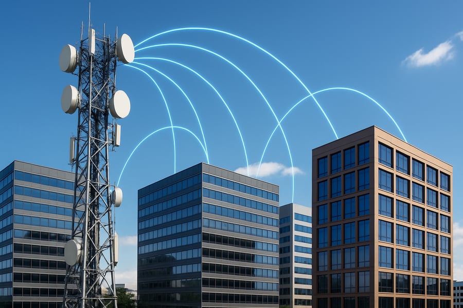 Infraestrutura de telecomunicações moderna conectando empresas